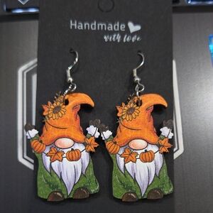Handmade Gnome Earrings with Orange and Green Accents